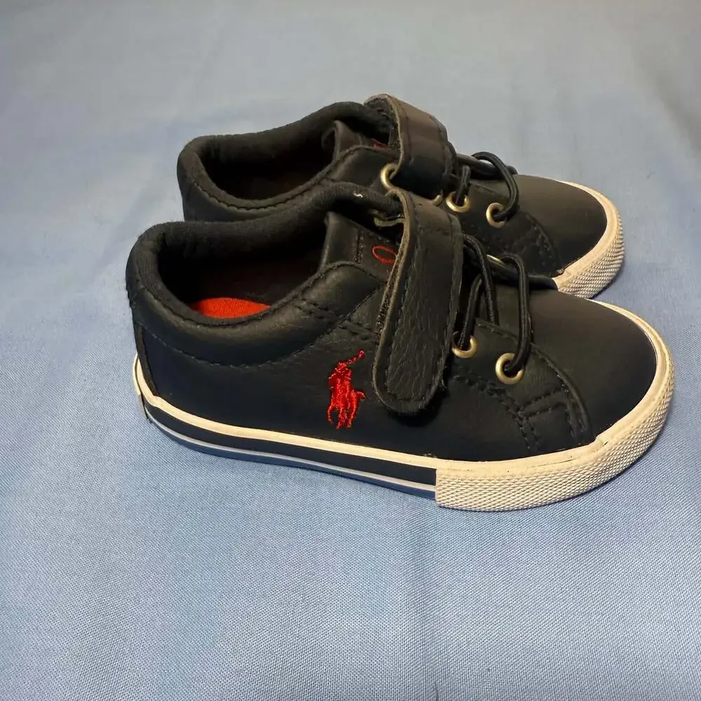 Polo Ralph Lauren size 5Infant Shoes Navy Blue Red Logo Hook and Loop Sneakers - Picture 4 of 7